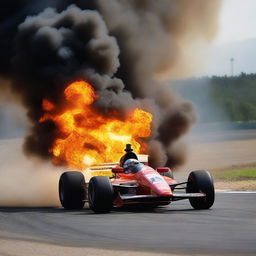 Piloto de carreras saliendo del fuego