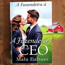 A romantic book cover featuring a beautiful young woman with flowing hair and a stunning smile, standing close to a handsome, muscular CEO in a sharp suit