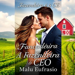 A romantic book cover featuring a beautiful young woman with flowing hair and a stunning smile, standing close to a handsome, muscular CEO in a sharp suit