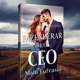 A romantic book cover featuring a beautiful young woman dressed in stylish jeans, with long flowing hair and a captivating smile, and a handsome muscular man in a sharp suit, standing close together in an intimate pose, almost kissing