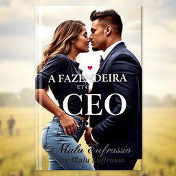 A romantic book cover featuring a beautiful young woman dressed in stylish jeans and a handsome muscular man in a tailored suit, both leaning towards each other, their faces close as if almost kissing