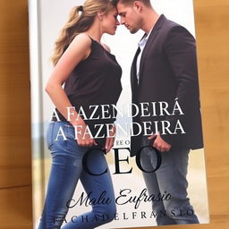 A romantic book cover featuring a beautiful young woman dressed in stylish jeans and a handsome muscular man in a tailored suit, both leaning towards each other, their faces close as if almost kissing