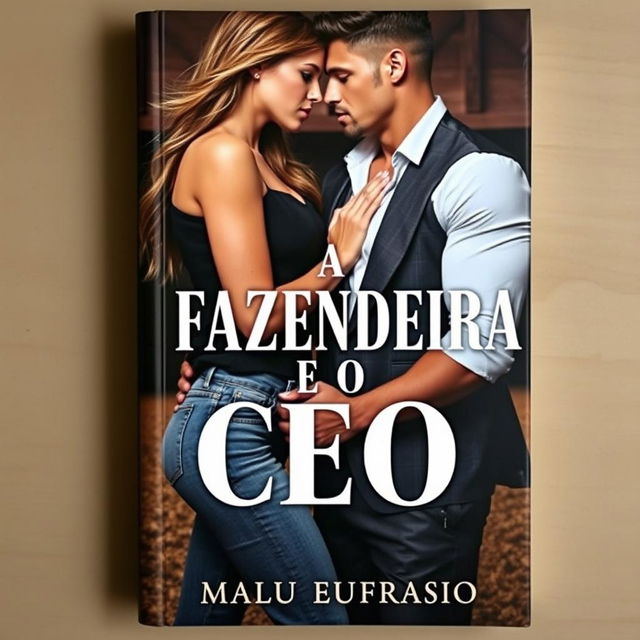 A romantic book cover featuring a beautiful young woman in stylish jeans and a handsome, muscular man dressed in an elegant suit