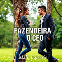 A romantic book cover featuring the title 'A FAZENDEIRA E O CEO' prominently displayed