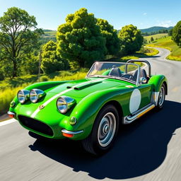 A detailed automotive illustration of a classic Lotus Seven sports car, capturing its sleek, lightweight design and iconic shape
