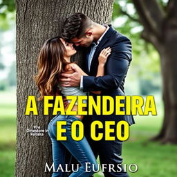 A sensual book cover for a romance novel titled "A FAZENDEIRA E O CEO" featuring a beautiful young woman in jeans and a handsome muscular man dressed in a suit