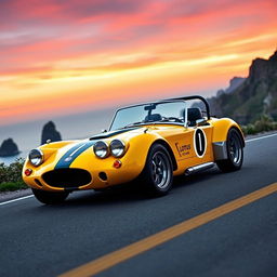 An artistic representation of a Lotus Seven, the iconic lightweight sports car known for its classic design and racing heritage