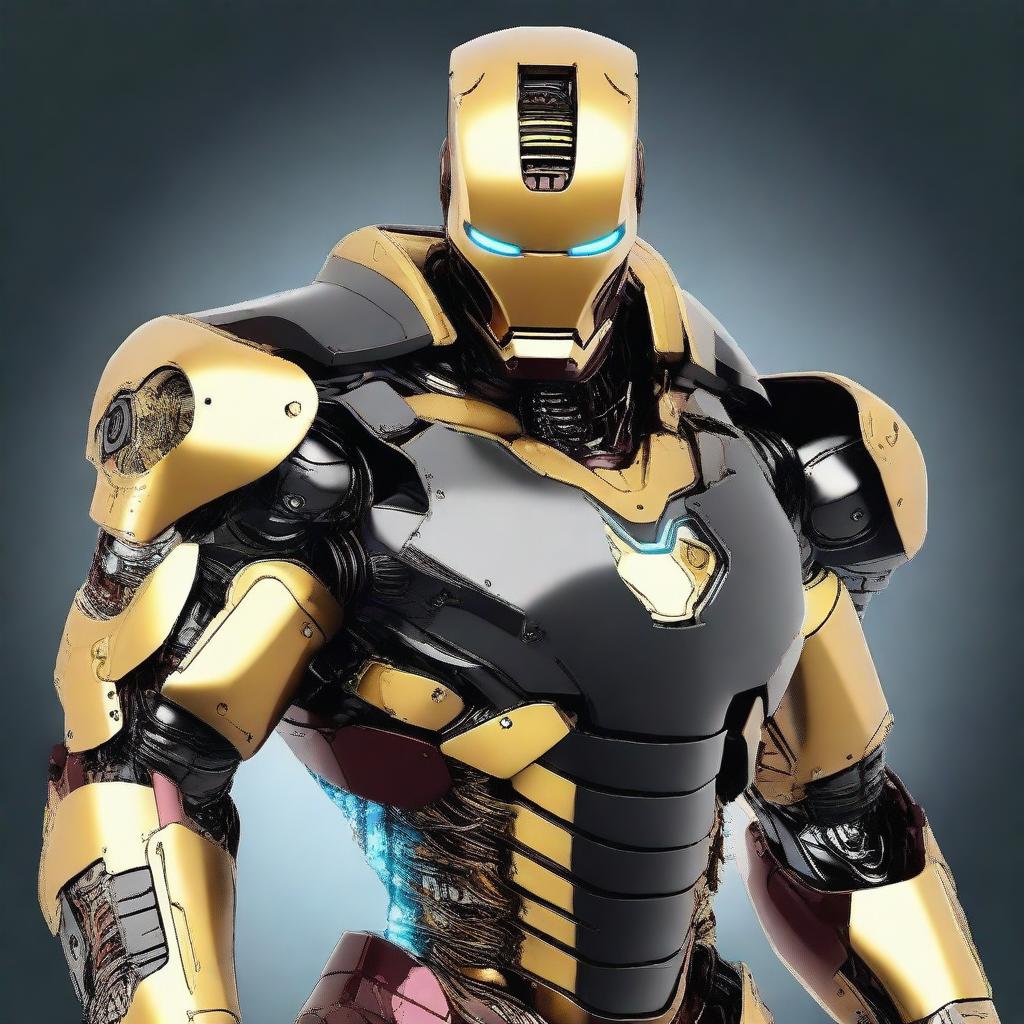 Iron man robotizado cyberpunk gamer de color negro y dorado