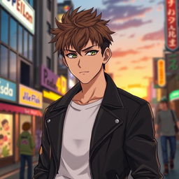 A male anime character aged 36, with short spiky hair and a rugged yet charming appearance