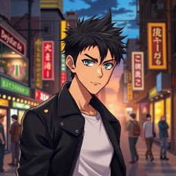 A male anime character aged 36, with short spiky hair and a rugged yet charming appearance