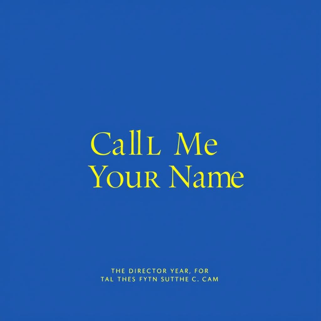 A minimalistic movie poster design for 'Call Me by Your Name' featuring only text on a vibrant blue background