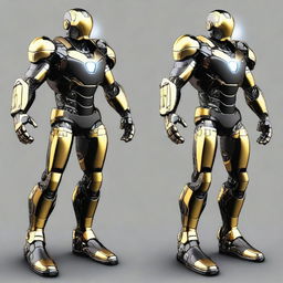 Iron man robotizado cyberpunk gamer de color negro y dorado