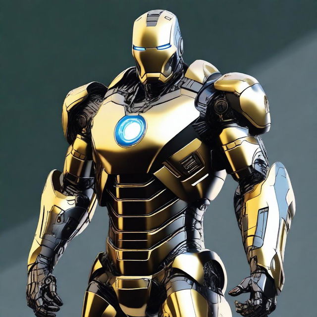 Iron man robotizado cyberpunk gamer de color negro y dorado