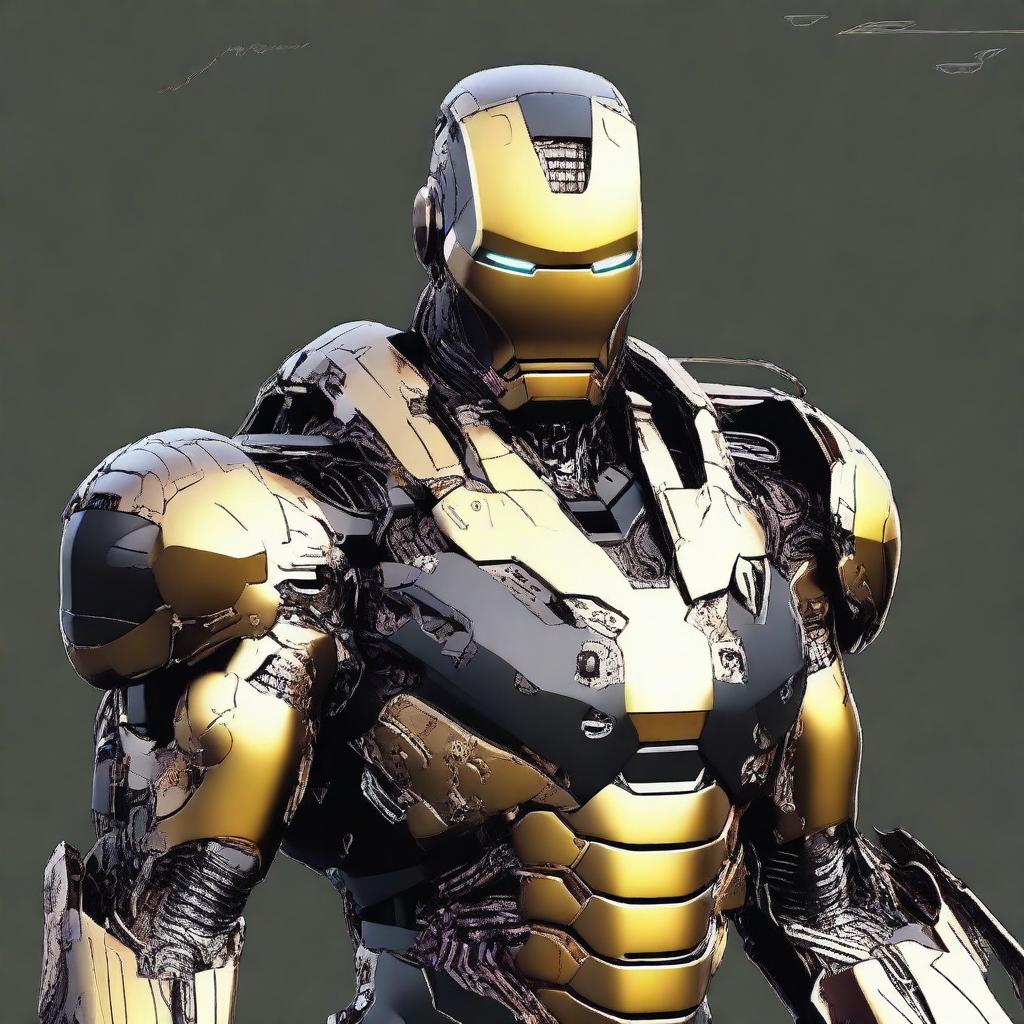 Iron man robotizado cyberpunk gamer de color negro y dorado  dragón