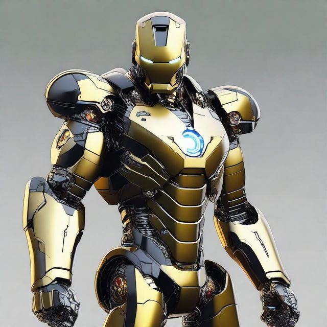 Iron man robotizado cyberpunk gamer de color negro y dorado  dragón