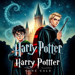 A captivating book cover for a Harry Potter-themed story featuring Harry Potter and Draco Malfoy