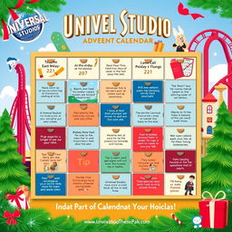An aesthetically pleasing Instagram post featuring an advent calendar design themed around Universal Studios Theme Park