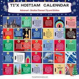 A visually appealing Instagram post depicting an advent calendar dedicated to tips and tricks for Universal Studios Theme Park