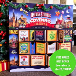 An engaging Instagram post featuring a closed advent calendar designed for Universal Studios Theme Park, where none of the doors are opened