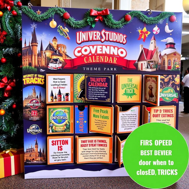 An engaging Instagram post featuring a closed advent calendar designed for Universal Studios Theme Park, where none of the doors are opened