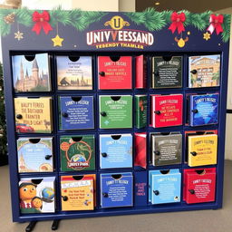 An engaging Instagram post featuring a closed advent calendar designed for Universal Studios Theme Park, where none of the doors are opened