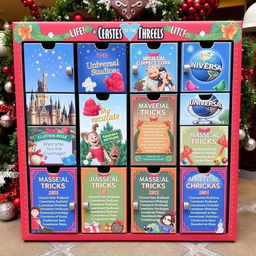 An engaging Instagram post featuring a closed advent calendar designed for Universal Studios Theme Park, where none of the doors are opened