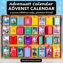 A captivating Instagram post featuring an advent calendar specifically designed for Universal Studios Theme Park, highlighting tips and tricks to save money and time