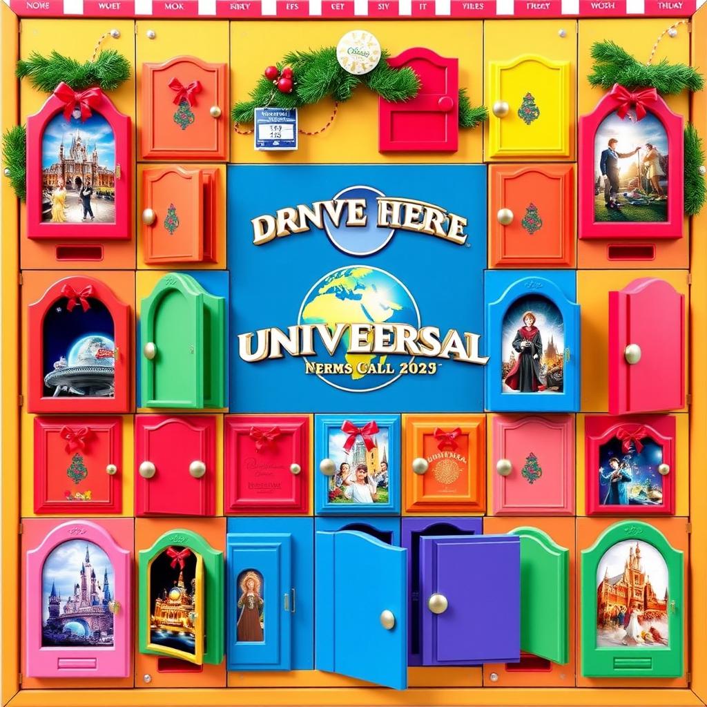 A captivating Instagram post featuring an advent calendar specifically designed for Universal Studios Theme Park, highlighting tips and tricks to save money and time