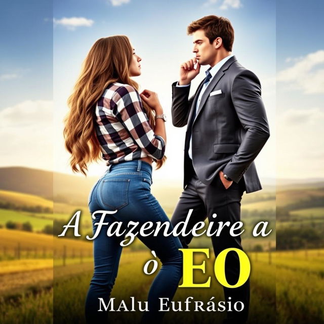 A captivating romance novel cover titled 'A Fazendeira e o CEO'