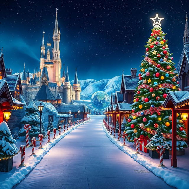 A captivating wallpaper for Universal Studios parks that features a Christmas theme without any people