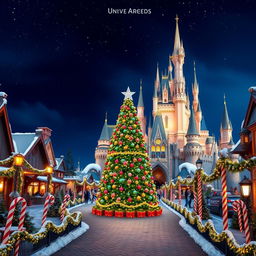 A beautiful wallpaper for Universal Studios parks featuring a festive Christmas theme without any people