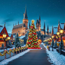 A beautiful wallpaper for Universal Studios parks featuring a festive Christmas theme without any people