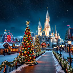A beautiful wallpaper for Universal Studios parks featuring a festive Christmas theme without any people