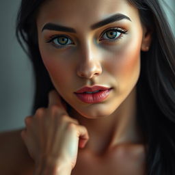 A hyper-realistic portrait of a 30-year-old Persian woman with striking features