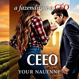 A sensual book cover featuring a young female farmer with long, wavy hair reaching her waist