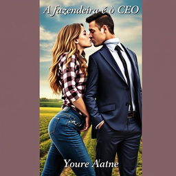 A sensual book cover featuring a young female farmer with long, wavy hair reaching her waist