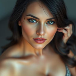 A hyper-realistic portrait of a beautiful 40-year-old Persian woman with large breasts