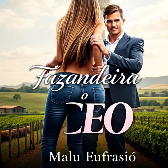 A romantic book cover featuring the title "A Fazendeira e o CEO" written in an artistic, elegant font