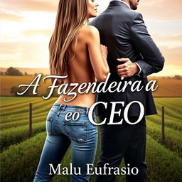 A romantic book cover featuring the title "A Fazendeira e o CEO" written in an artistic, elegant font