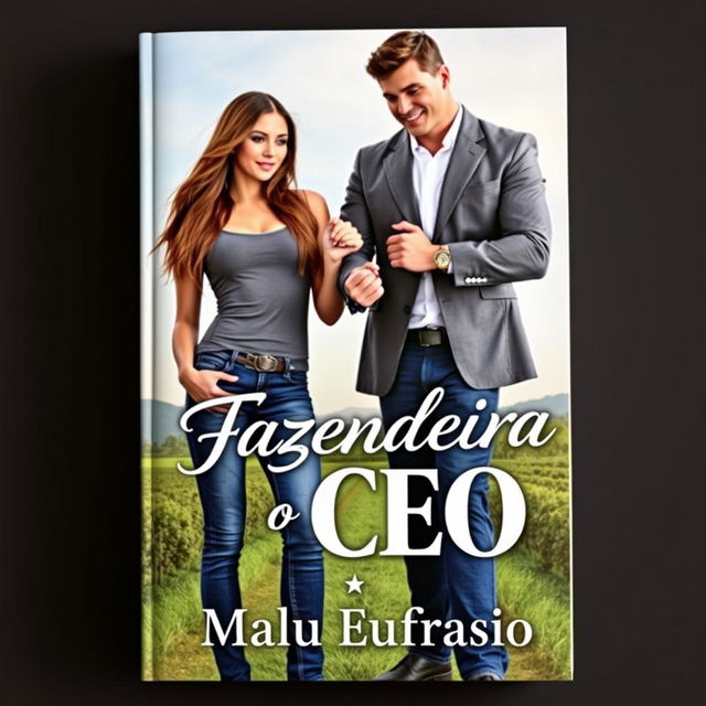 A romantic book cover featuring the title "A Fazendeira e o CEO" artistically designed in an elegant font