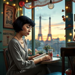A whimsical and colorful scene inspired by the film Amélie, capturing a Parisian café filled with quirky decorations and charming details