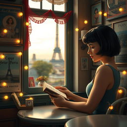 A whimsical and colorful scene inspired by the film Amélie, capturing a Parisian café filled with quirky decorations and charming details