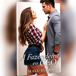 A captivating romance book cover featuring a beautiful young woman, 18 years old, with long hair and a curvy figure