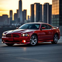 A stunning 1999 Dodge Charger parked in a sleek urban environment, showcasing its iconic design with bold lines and a muscular stance