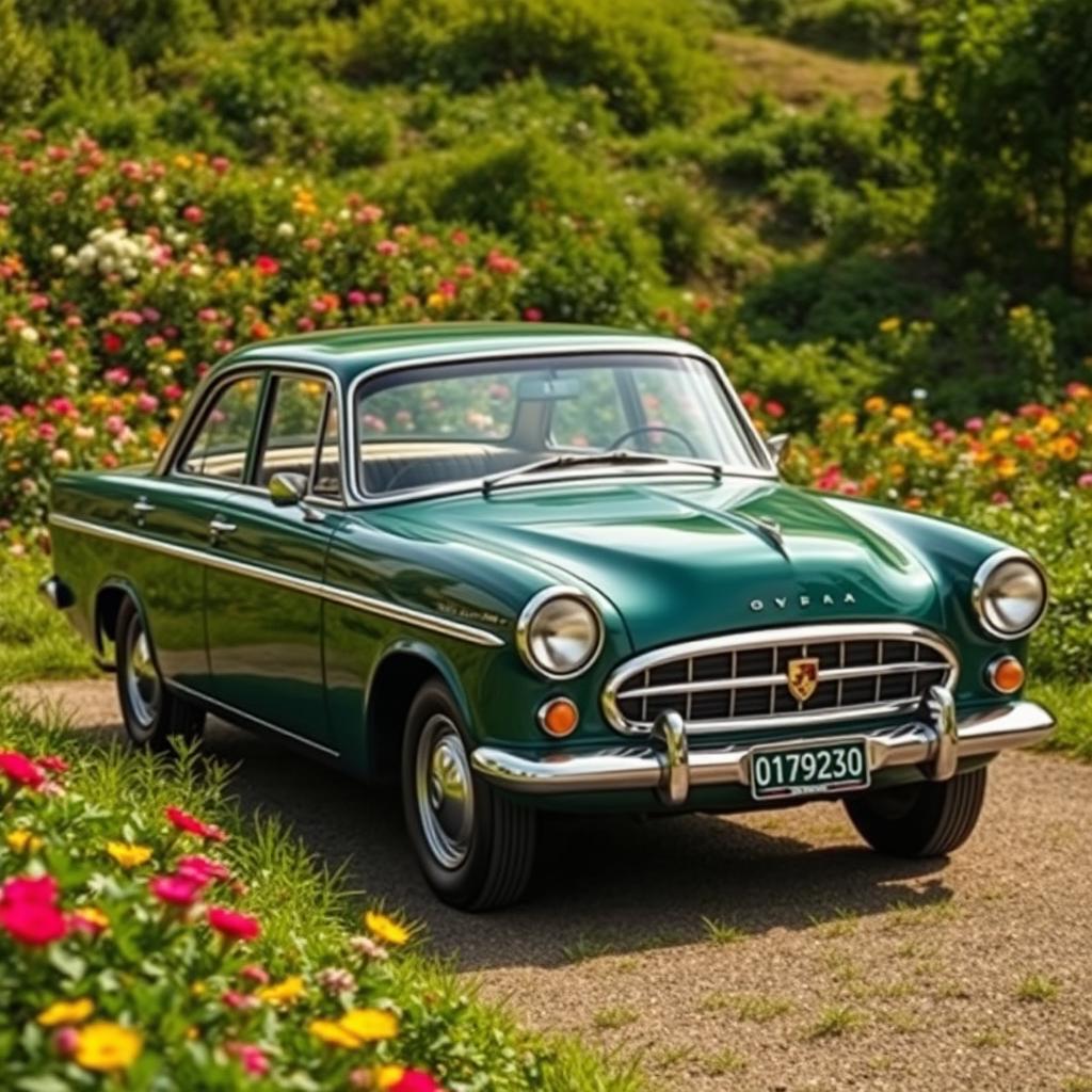 A stunning classic Opala Diplomata car parked elegantly in a picturesque setting, showcasing its iconic design with a sleek body and chrome accents