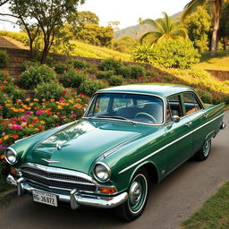 A stunning classic Opala Diplomata car parked elegantly in a picturesque setting, showcasing its iconic design with a sleek body and chrome accents