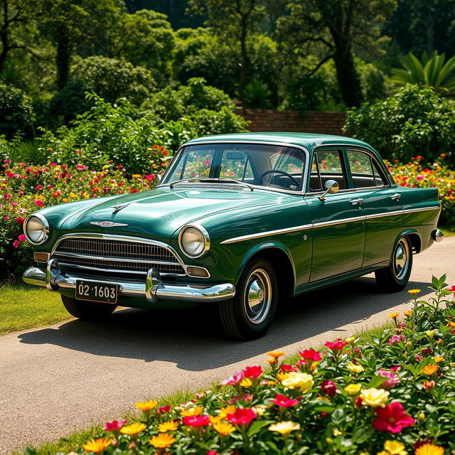 A stunning classic Opala Diplomata car parked elegantly in a picturesque setting, showcasing its iconic design with a sleek body and chrome accents