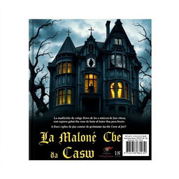 The back cover design for a book titled 'La Maldición de la Casa Crow'