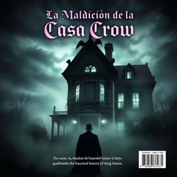 The back cover design for a book titled 'La Maldición de la Casa Crow'