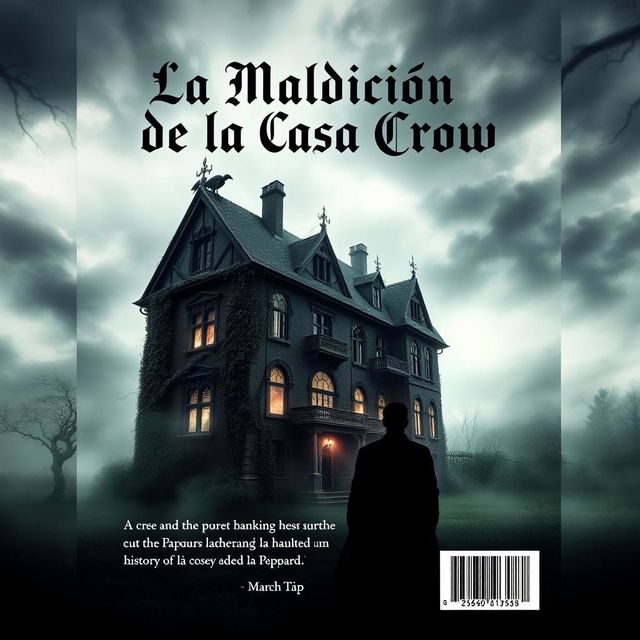 The back cover design for a book titled 'La Maldición de la Casa Crow'